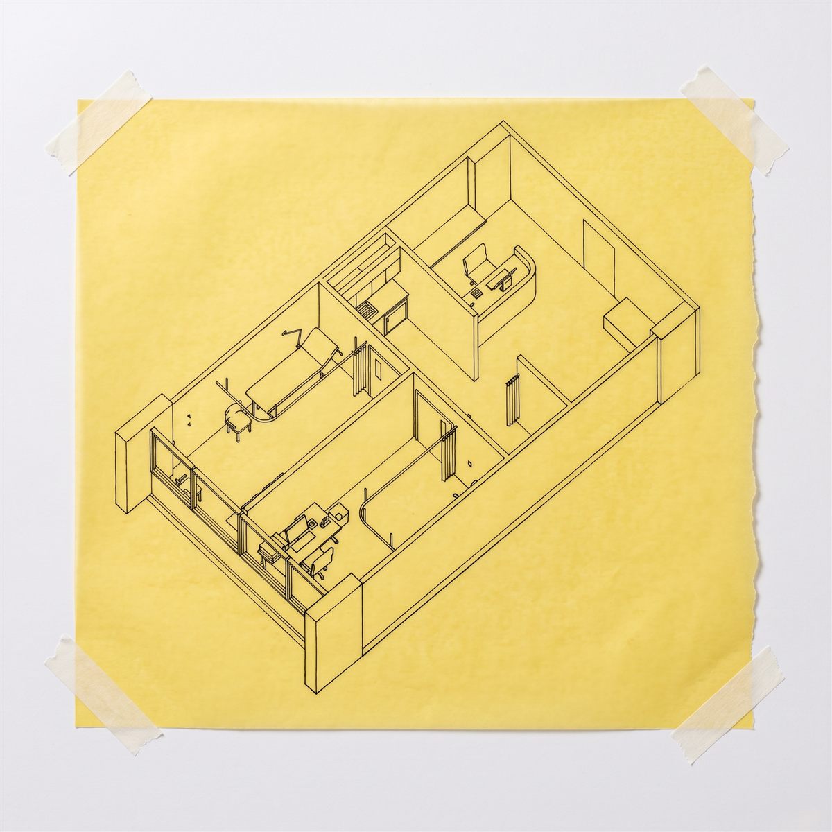 Sketch axonometric of the suite layout